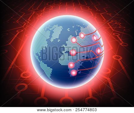 Global Worldwide Cyber Wireless Internet Cyber Attack By Hacker Concept Background. Vector Illustrat