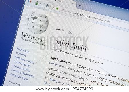 Ryazan, Russia - August 19, 2018: Wikipedia Page About Sajid Javid On The Display Of Pc