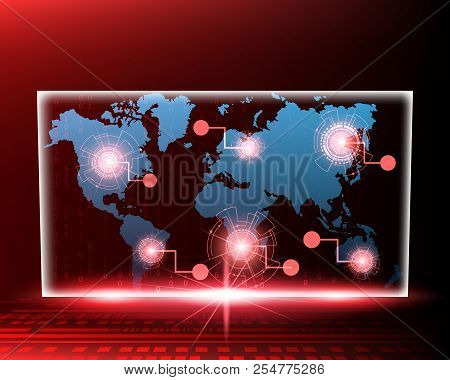 World Map Cyber Line Attack By Hacker Red Concept  Background. Vector Illustration Eps10
