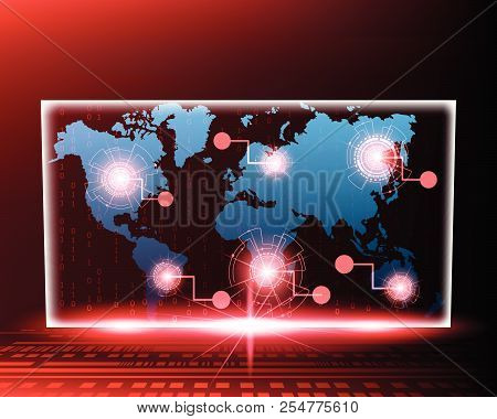 World Map Cyber Line Attack By Hacker Red Concept  Background. Vector Illustration Eps10