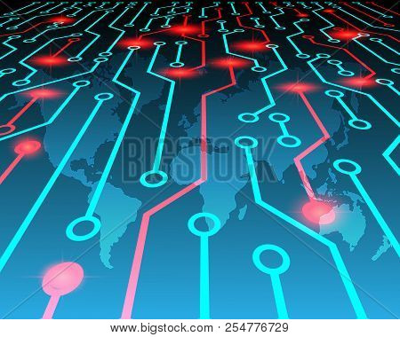 World Map Cyber Attack By Hacker Concept Background. Vector Illustration Eps10