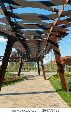 Moscow, Russia - July 06, 2018: Tufeleva roscha architecture park in Moscow. Summer day at landscape park walk