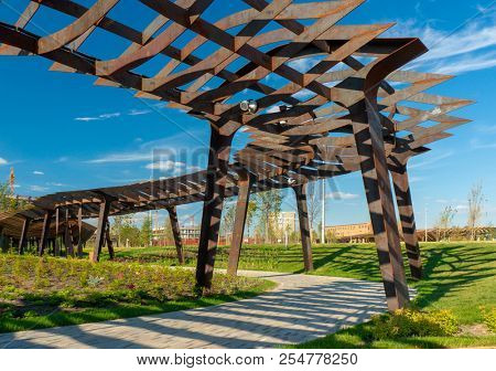 Moscow, Russia - July 06, 2018: Tufeleva roscha architecture park in Moscow. Summer day at landscape park walk