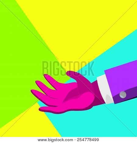 Minimal Surreal Hand Vector. Creative Surrealism People. Poster Concept. Trendy Summer Colors. Minim