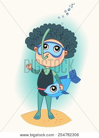 Little Girl Diving And Play With Fish