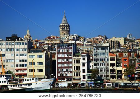 Istanbul, Turkey - 25 October, 2013: Panorama Of The Golden Horn In Istanbul. Turkey.