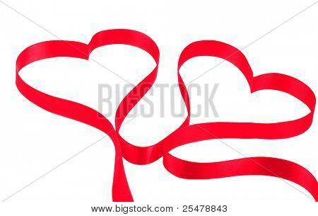 Due cuori da red ribbon isolata on white background