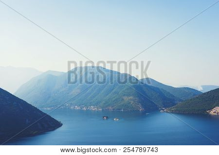 Boko-kotorska Bay In Montenegro. Epic View Of The Island Of Saint George Island And The Roman Cathol