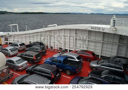 The Ferry from Horten to Moss connects Ostfold and Vestfold in Norway.June 22,2018. Moss,Norway
