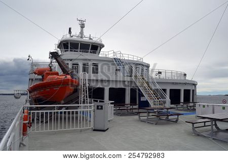 The Ferry from Horten to Moss connects Ostfold and Vestfold in Norway.June 22,2018. Moss,Norway