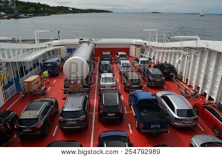 The Ferry from Horten to Moss connects Ostfold and Vestfold in Norway.June 22,2018. Moss,Norway