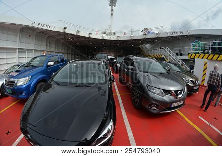 The Ferry from Horten to Moss connects Ostfold and Vestfold in Norway.June 22,2018. Moss,Norway