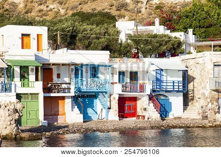 Colorful Fishermen Houses In Klima, Milos, Greece