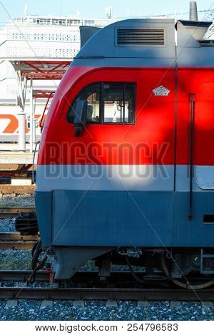 Kazan, Russia - August, 20, 2018: locomotives in railway station in Kazan, Russia