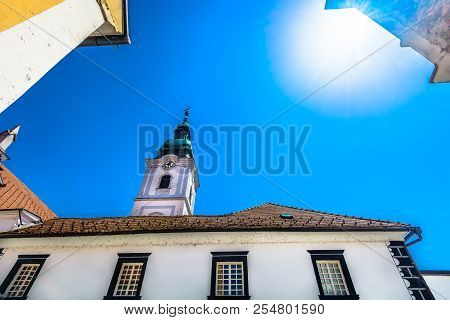 Scenic View At Old Medieval Square In Karlovac Town, Central Croatia.