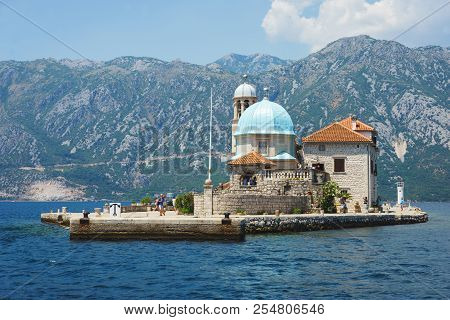 Boko-kotorska Bay In Montenegro. View Of The Island Of Saint George Island And The Roman Catholic Ch