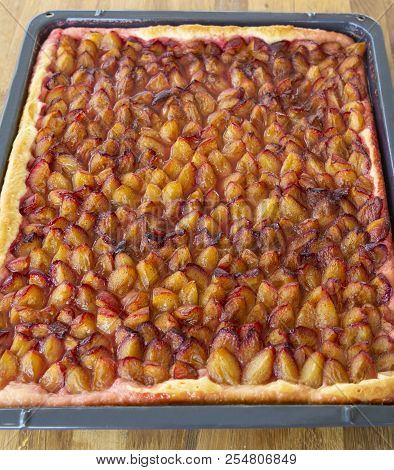Pie With Fresh Plum On A Baking Sheet