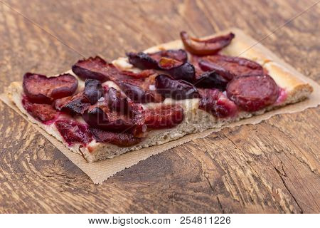 Bavarian Zwetschgendatschi, A Local Plum Cake On Wood