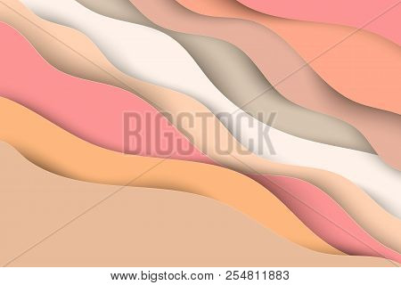 Paper Art Cartoon Abstract Waves. Pastel Colored Paper Carve Background. Modern Origami Design Templ