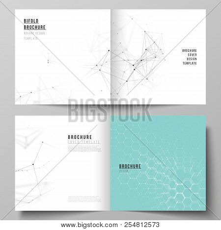 Vector Layout Of Two Covers Templates For Square Design Bifold Brochure, Flyer, Booklet. Technology,