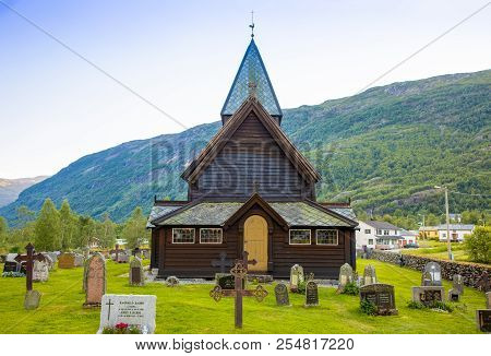 Roldal, Norway - 27.06.2018: Wooden Roldal Stave Church Or Roldal Stavkyrkje In Norway
