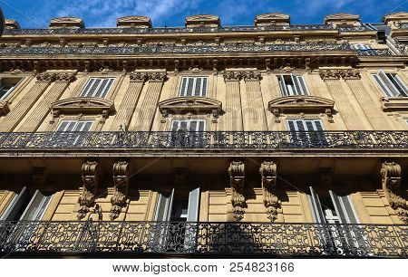 Traditional French Haussmann Architecture And Residential Building In Marseille.