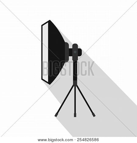 Studio Light Bulb In Softbox Icon. Flat Illustration Of Studio Light Bulb In Softbox Icon For Web Is