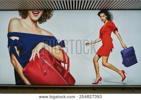 ROME, ITALY - CIRCA NOVEMBER, 2017:  Samsonite advertisement poster in Fiumicino International Airport 