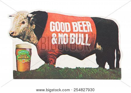 London, Uk - August 22, 2018: Good Beer & No Bull Paper Beer Beermat Coaster Isolated On White Backg