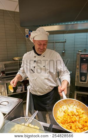 ROME, ITALY - CIRCA NOVEMBER, 2017: indoor portrait of staff at Gusto Restaurant in Fiumicino International Airport 