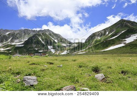 Tateyama Mountain Range With Snow In Summer In Toyama, Japan