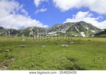 Tateyama Mountain Range With Snow In Summer In Toyama, Japan