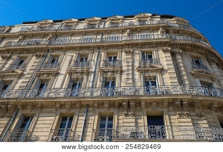 Traditional French Haussmann Architecture And Residential Building In Marseille.