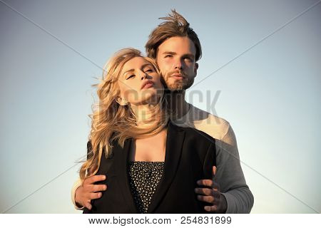 Family Couple Of Man And Sexy Girl, Trust. Relations Of Happy Family, Future. Love And Romance. Musc