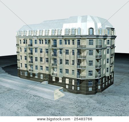Çelik çatı ile vintage binasının render