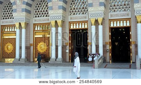 Madinah, Saudi Arabia - February 8,2017 : View Of Entrance Door To The Prophet Muhammad Mosque Or An