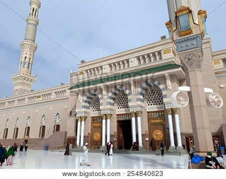 Madinah, Saudi Arabia - February 8,2017 : View Of Entrance Door To The Prophet Muhammad Mosque Or An