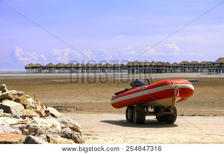 Rescue Boat On The Waterfront At Bagan Lalang Beach
