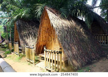 Banting, Selangor, Malaysia - July 28, 2018 - Budget Bamboo Chalets Or Hut Available For Tourist Vis
