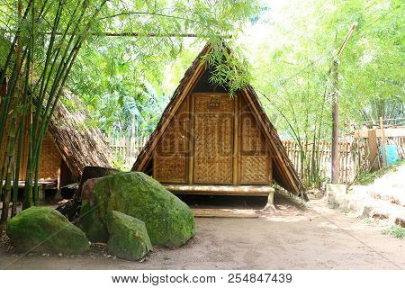 Banting, Selangor, Malaysia - July 28, 2018 - Budget Bamboo Chalets Or Hut Available For Tourist Vis