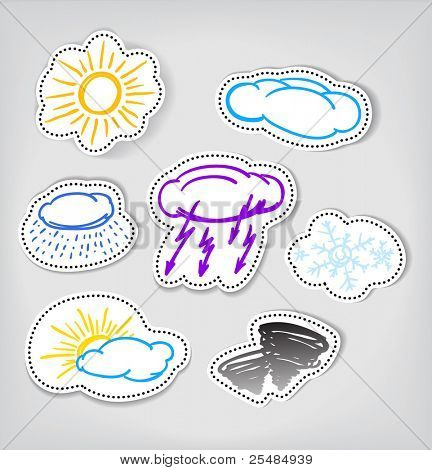 Hand-drawn weather color icons set