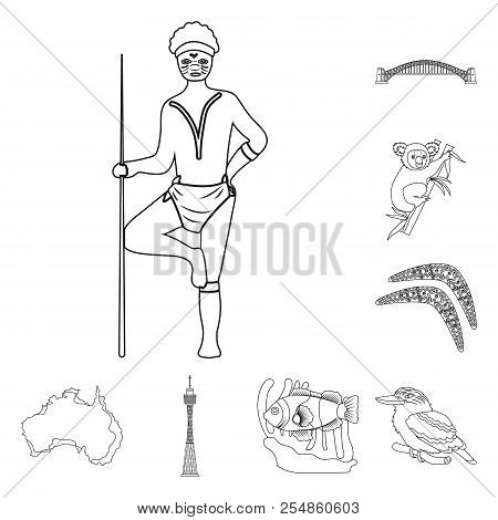 Country Australia Outline Icons In Set Collection For Design.travel And Attractions Vector Symbol St