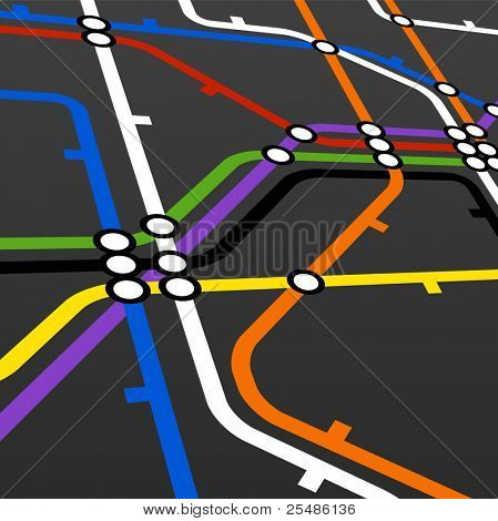 Sfondo di prospettiva dello schema della metropolitana su nero