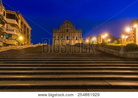 Ruins Of St. Paul's. Built From 1602 To 1640, One Of Macau's Best Known Landmarks. In 2005, They Wer