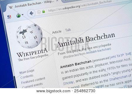 Ryazan, Russia - August 19, 2018: Wikipedia Page About Amitabh Bachchan On The Display Of Pc