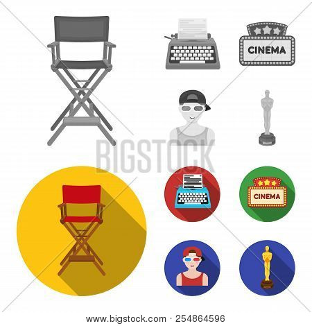 Chair Of The Director, Typewriter, Cinematographic Signboard, Film-man. Films And Cinema Set Collect