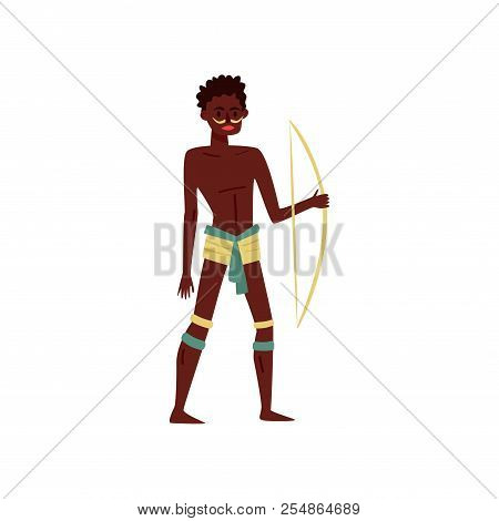 African Aborigine Character In Traditional National Clothes Shooting A Bow Vector Illustration On A 