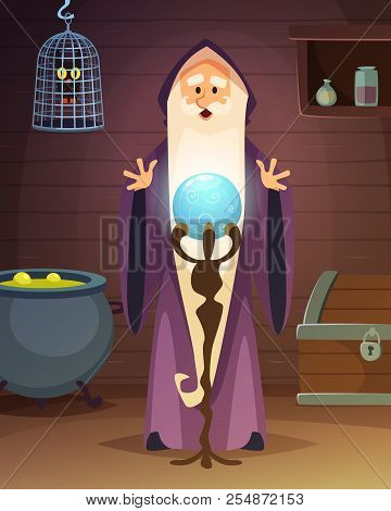 Cartoon Background With Accessories Of Wizard Or Magician