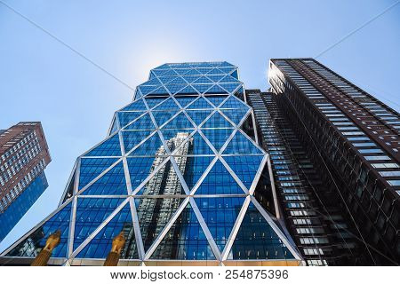 New York City, Usa - June 21, 2018: Low Angle View Of The Hearst Tower In Manhattan. It Is An Office
