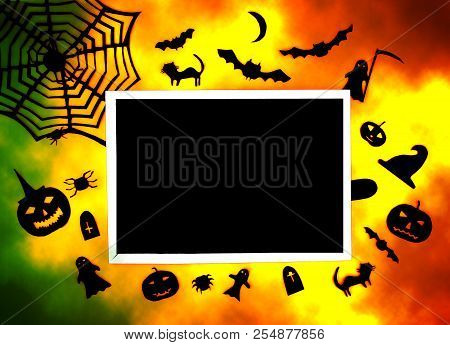 Decorations For Halloween Party. Handmade Paper Decor. Festive Greeting Card, Poster, Banner Design.